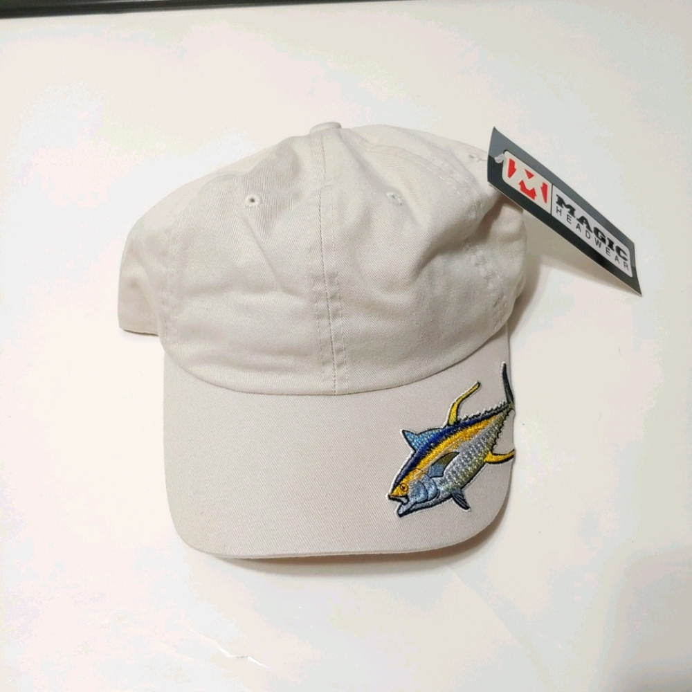 Lot of 4 Hats Stone Khaki Embroidered Tuna Fish